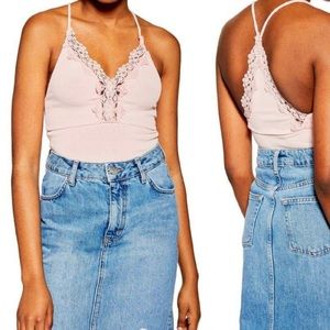 Top shop pink lace bodysuit- size 2